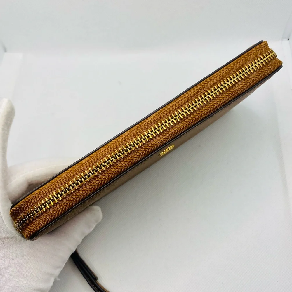 NEW! Tory Burch Emerson Moose Brown Leather Zip Continental Wallet